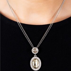 NEW Vintage Amber & Silver Diamond Rhinestone Formal Necklace & Earrings Jewelry